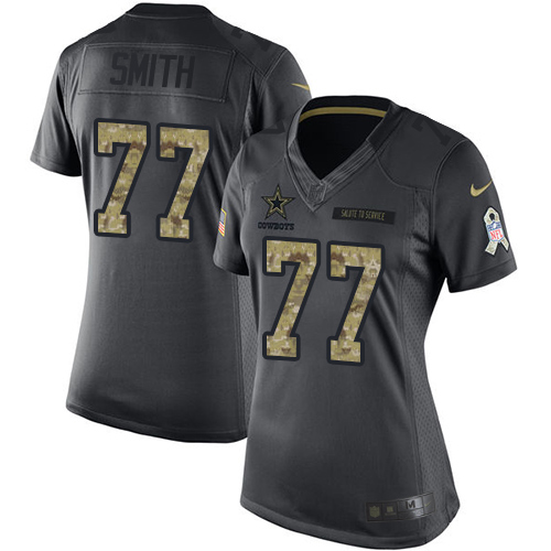 Women's Limited Tyron Smith Nike Jersey Black - #77 2016 Salute to Service NFL Dallas Cowboys